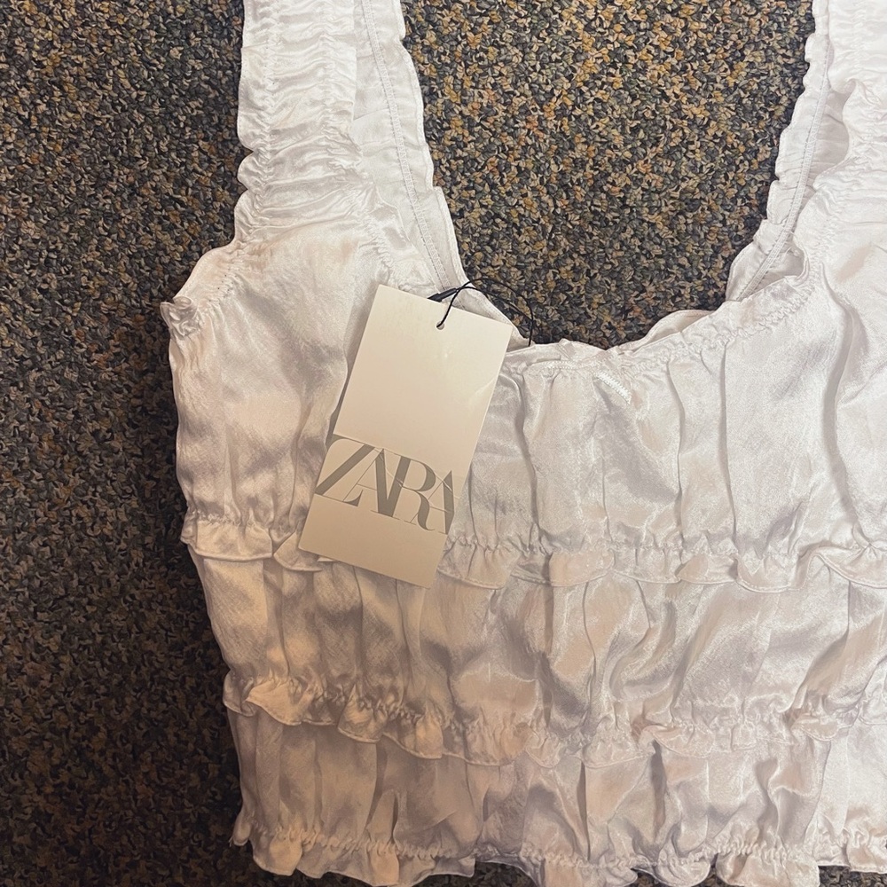 ZARA | Ruffled Satin Effect Top - Picture 11 of 11